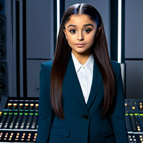 Home 18 **
"A young woman with long, flowing dark hair, reminiscent of Ariana Grande, fully clothed in a chic, modern power suit, standing confidently in a high-tech recording studio. Background includes mixing boards and sound equipment, soft, diffused lighting. Professional, modest, and safe for work. Perfect anatomy, correct proportions, natural pose, well-formed hands, proper finger count, natural body proportions, high quality, professional photography, appropriate content."
**