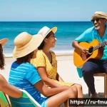 제이슨 므라즈 I m Yours 음원 수익 공개 - **Prompt:** A vibrant, sun-drenched scene on a picturesque beach, filled with a diverse group of peo...