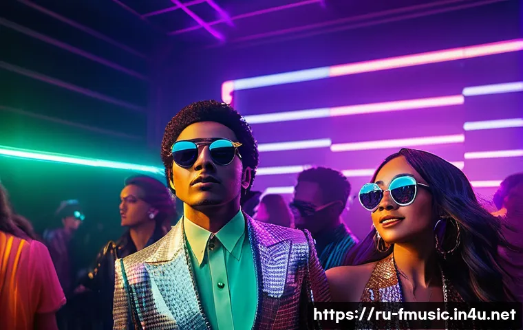 디스코 음악의 부활과 2020년대 대표곡 - A vibrant disco dance floor scene in a modern Moscow nightclub during the 2020s, featuring diverse y...