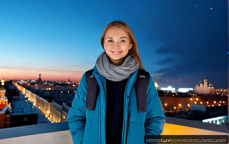 케이티 페리의 Firework 가사와 사회적 메시지 - Photorealistic young Russian woman standing confidently on a Moscow apartment rooftop at blue hour, ...